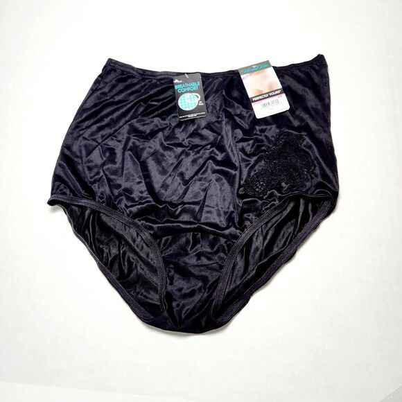 Vanity Fair 13081 Nylon Brief Panties Flower Appliqué Womens 6 M Black NWT New - Picture 2 of 7